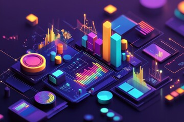 Colorful Digital Data Visualization with Graphs and Charts Representing Analytical Insights