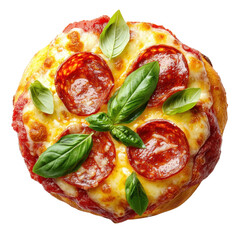 Delicious Pepperoni Pizza with Fresh Basil Leaves on Top
