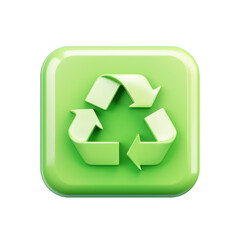 Obraz premium Green Recycling Icon with Arrows on Glossy Square Button Background