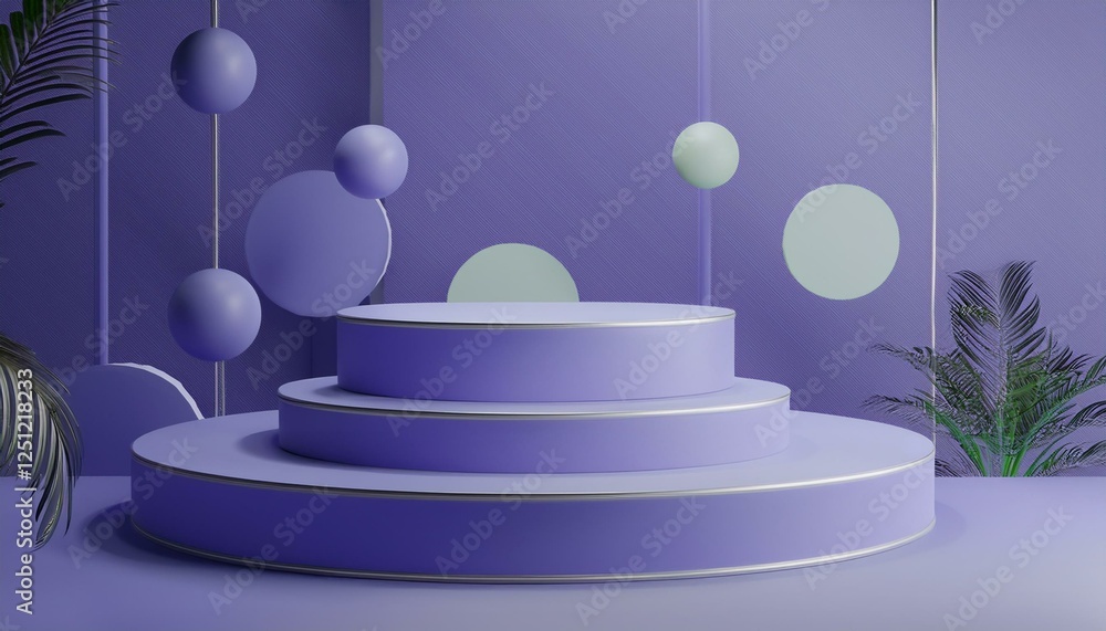 Poster display stand background podium and very peri color background for product presentation 3d rendering