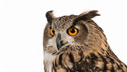 majestic owl perched with keen gaze isolated on white background