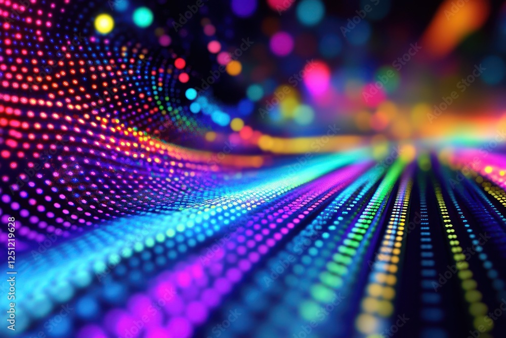 Poster vibrant colorful abstract background with glowing dots and light trails in motion