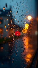 Rainy Night City Lights Through Wet Window