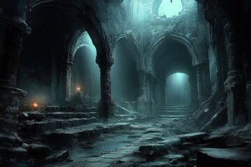 Mysterious Dungeon Exploration Subterranean Chamber Adventure Fantasy Landscape