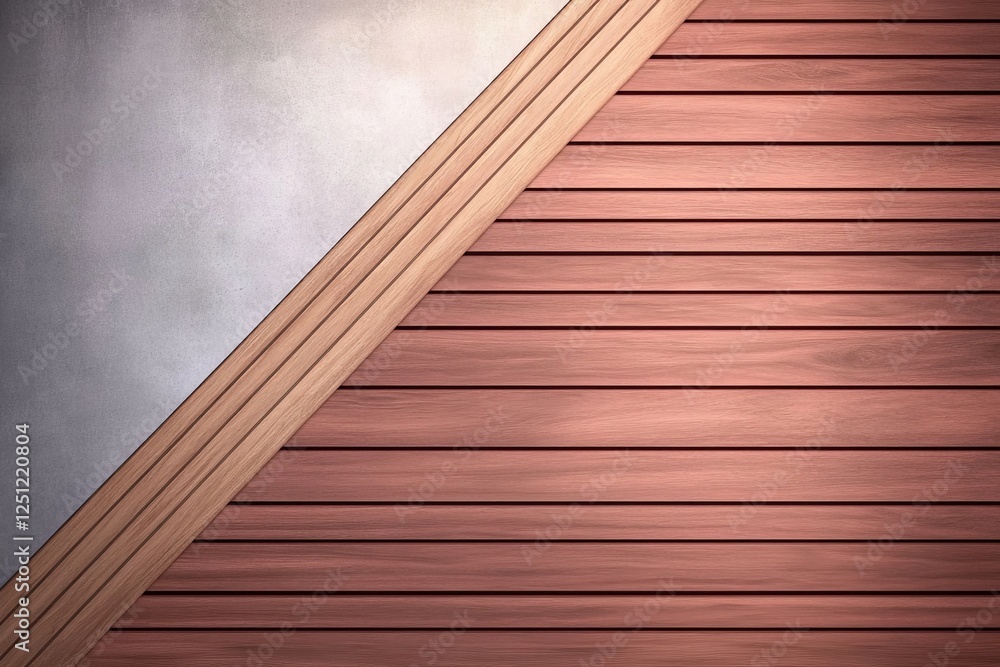 Poster a geometric design featuring a diagonal split between wood paneling and a textured concrete surface.