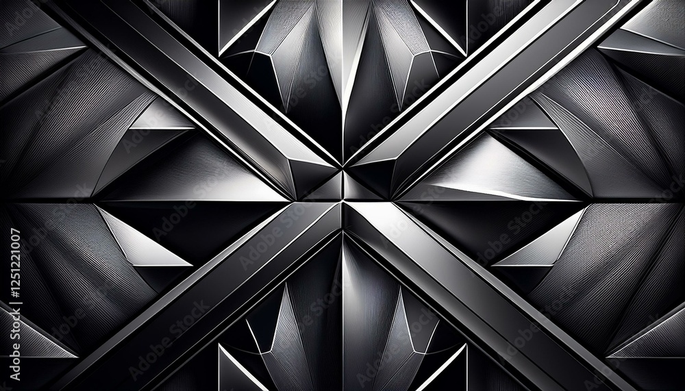 Poster a black and white geometric pattern with sharp angles and a glossy sheen
