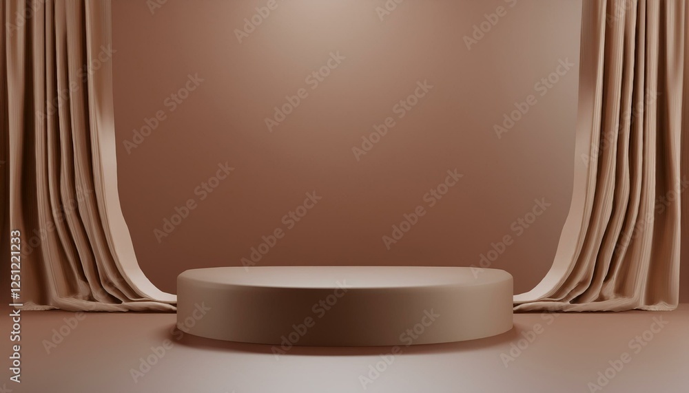 Poster 3d podium product display with curtain brown background concept for presentation of products 3d rend