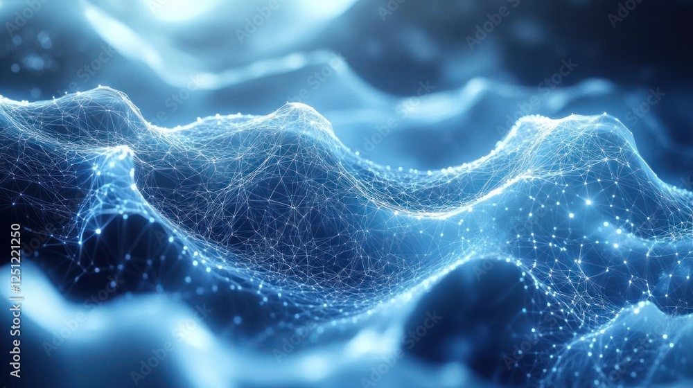 Poster futuristic abstract digital connections and network design with blue geometric shapes, illuminated l