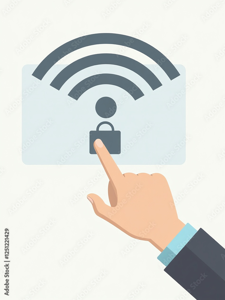 Poster a hand points to an rfid icon representing data security, identification, and system integration con