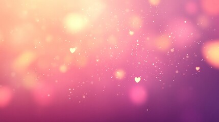 blurred pink background with small glowing hearts for valentine's day. soft bokeh effect. valentines abstract backdrop with defocused lights in heart shape. banner template, stock photo