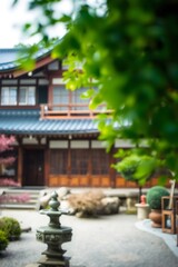 Naklejka premium Serene Japanese garden with temple.