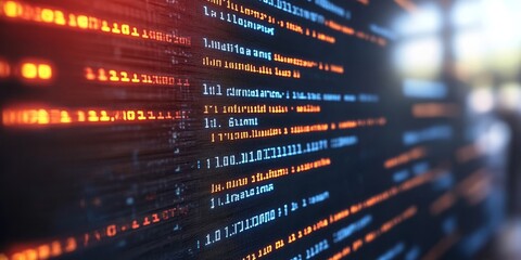 Diagonal Lines of Computer Programming Language Code on Dark Background, Abstract Technology Image