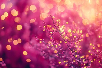 blurred pink background with small yellow hearts, valentine's day, bokeh effect, 