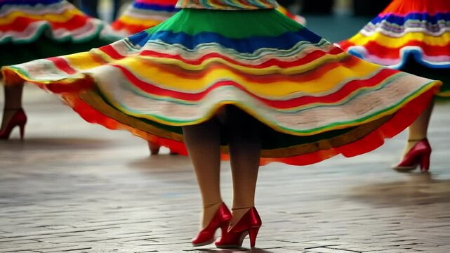 Colorful traditional mexican dance attire in motion with vibrant ruffled skirt Happy Cinco de mayo