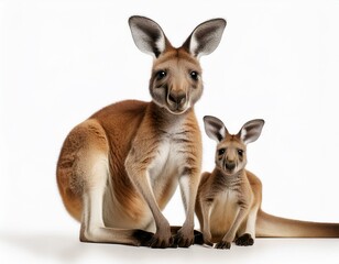 Fototapeta premium two adorable kangaroos sitting together isolated on white background