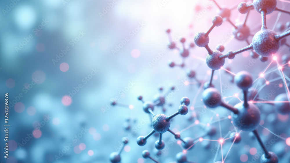 Poster high-resolution illustration of a molecule of semaglutide with an abstract background, emphasizing t