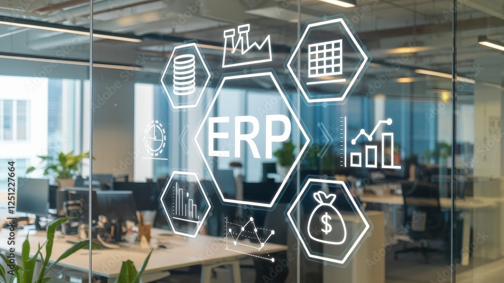 Poster erp system implementation in modern office setting