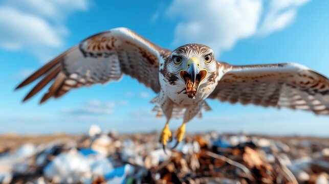 This impressive shot captures a hawk in mid-flight, clutching its catch, exemplifying the raw beauty and thrill of wildlife in their natural habitat.