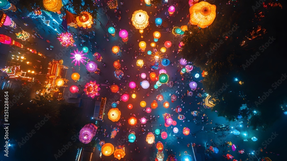 Poster vibrant abstract lights, colorful glowing orbs and patterns creating a dynamic visual experience, id