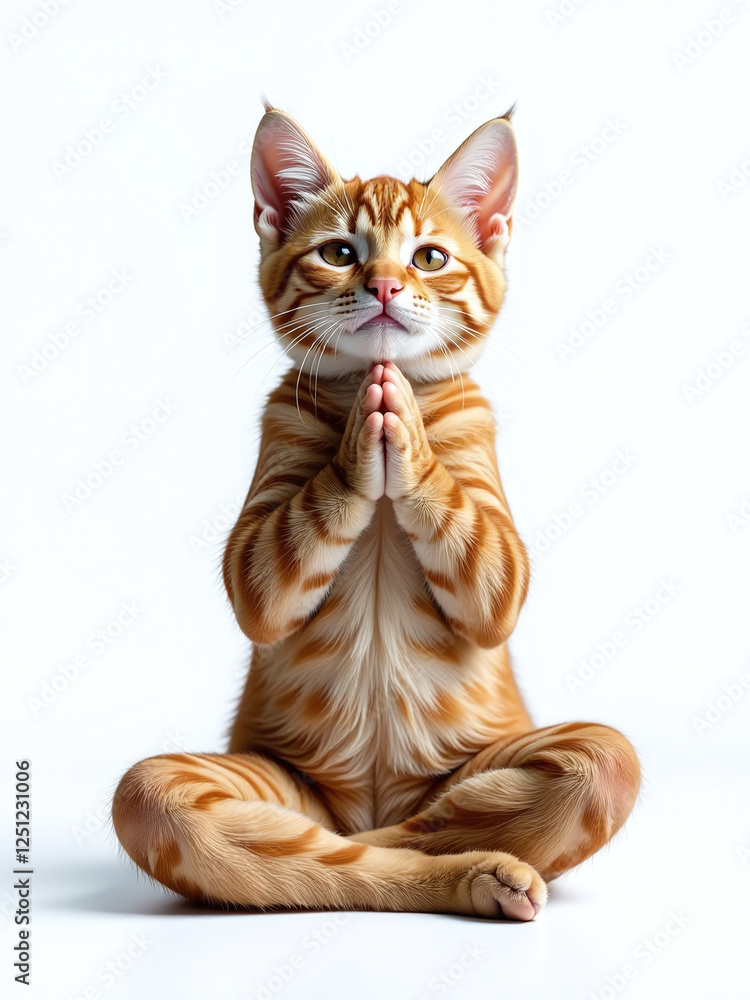 Aufkleber a serene feline in a yoga pose is isolated against a pure white background, creating a peaceful visu