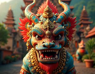 Majestic Balinese Guardian Lion Statue