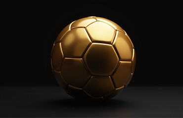 A Small Golden Soccer Ball Rests Isolated On A Large Black Background Resembling A Miniature World Globe. 00001