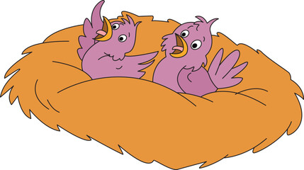 Vector illustration two birds are sitting in the nest