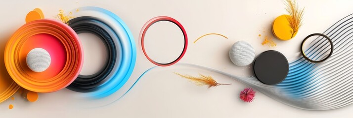 Obraz premium Abstract Colorful Circles and Waves Design - Modern abstract art featuring vibrant circles, flowing waves, and subtle textures. Ideal for website banners, presentations, and design projects.