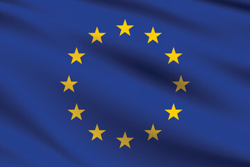European Union flag official colors and proportion digital vector illustration. Pleated flag.
