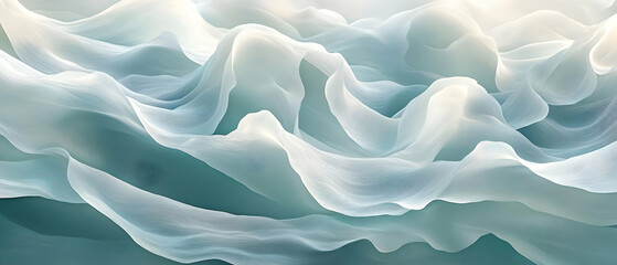 Obraz premium Flowing teal fabric, soft waves, light background, design texture