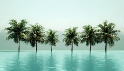 Fototapeta premium Serene Palm Trees Encircled By Calm Ocean Water
