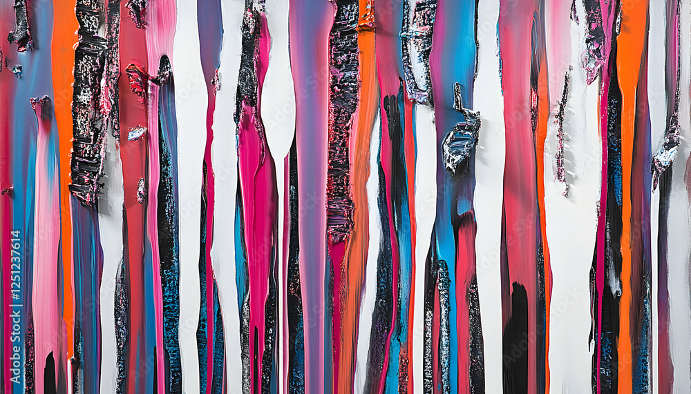 Poster Vibrant abstract artwork featuring thick vertical strokes of various colors, creating a dynamic and textured visual effect. Ideal for modern design projects.