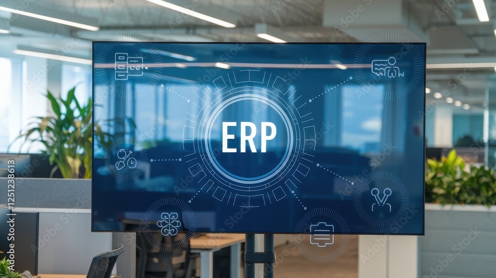 Poster erp system implementation in modern office space
