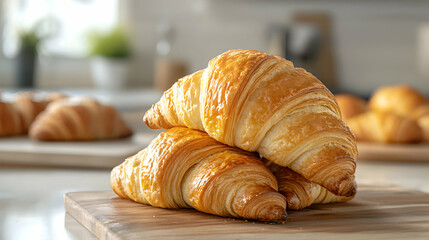 Baking fresh croissants cozy kitchen food photography warm atmosphere close-up perspective culinary delight