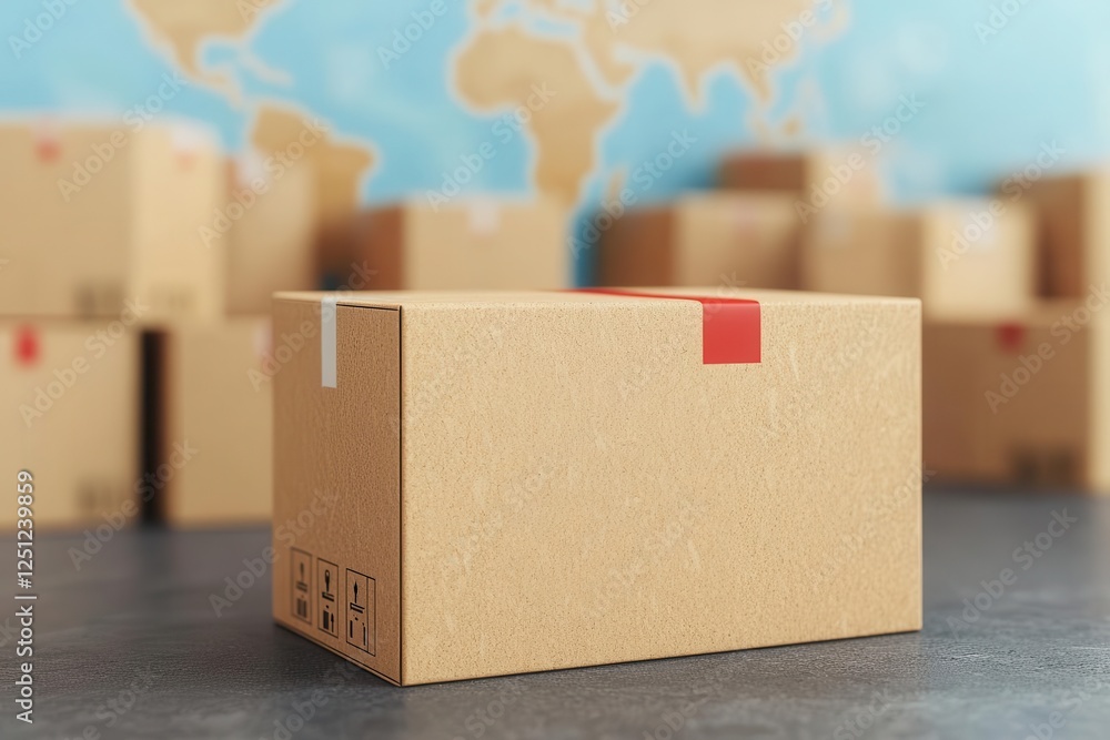 Poster e-commerce logistics tracking optimization. 3d holographic map showing live delivery routes and pack