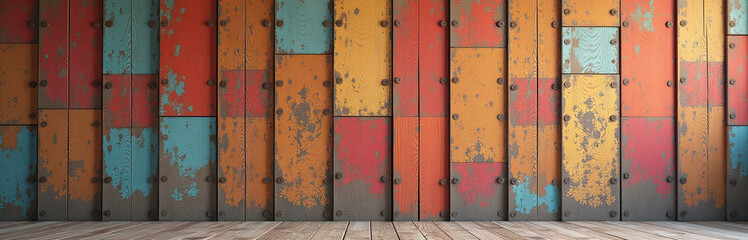 A Wooden Wall With Colorful Blocks Serves As A Textured Background For Creating Expansive And Visually Appealing Panoramic Scenes. 00001