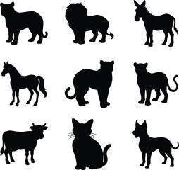 set of animals isolated silhouette vector