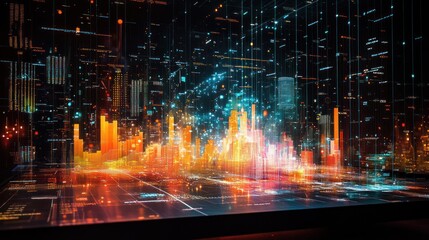 Digital city data streams screen display futuristic background
