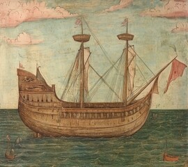 Two Masted Sailing Ship on the Open Sea Depicts a Voyage of Maritime Exploration and Adventure