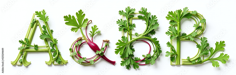 Poster Beet Root And Parsley Letters A And B Isolated On A White Background Forming Distinct Shapes Together. 00002