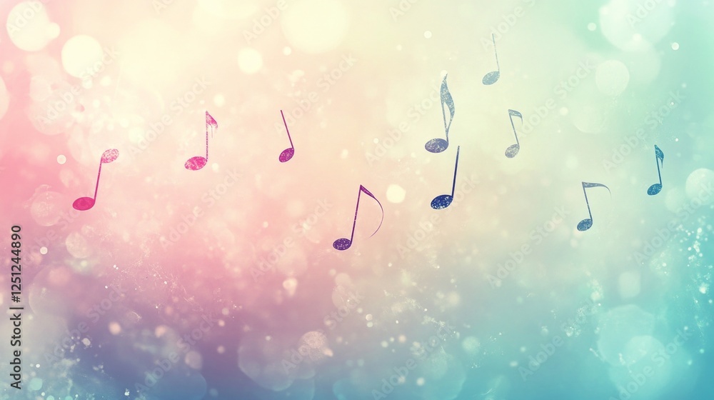 Poster musical notes dancing in the air ethereal background abstract art soft color palette enchanting atmo