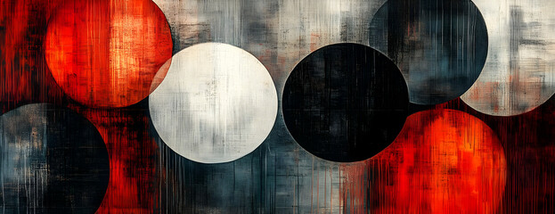 Abstract Red, White, Black Circles Wall Art