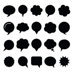 Collection of Black Speech Bubbles and Clouds for Communication Icons