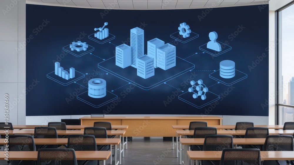 Poster modern business network visualization in a classroom setting