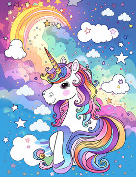 Simple and Cute Unicorn: Coloring Book Cover Design Generative AI