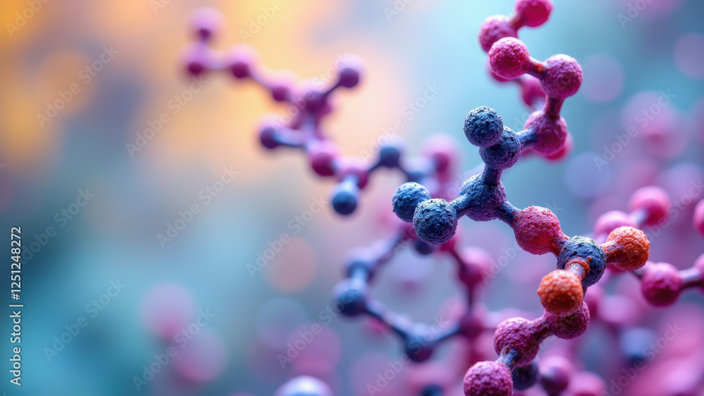 Poster close-up of semaglutide molecule with colorful representation, highlighting its structure against a 