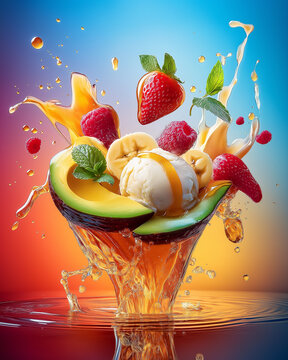 Vibrant Dessert with Creamy Ice Cream and Colorful Toppings Generative AI