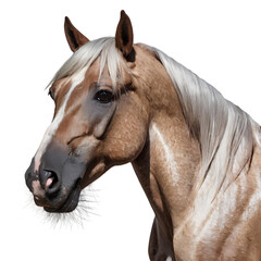 Obraz premium Portrait of dun horse with blond mane posing on white background IA