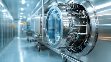 This image showcases a high-tech sterilization chamber used in modern laboratories for maintaining sterile environments and processes with advanced technology.