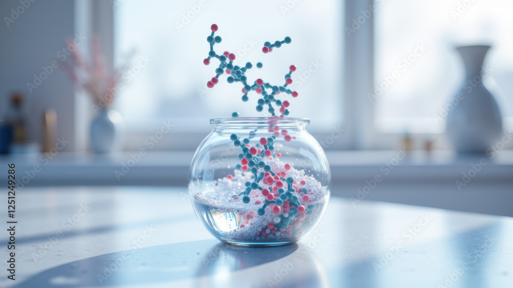 Aufkleber semaglutide molecule floating above water with a blurred background emphasizing sunlight filtering t